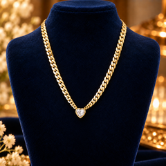 Gold-Tone Crystal Heart Chain Necklace