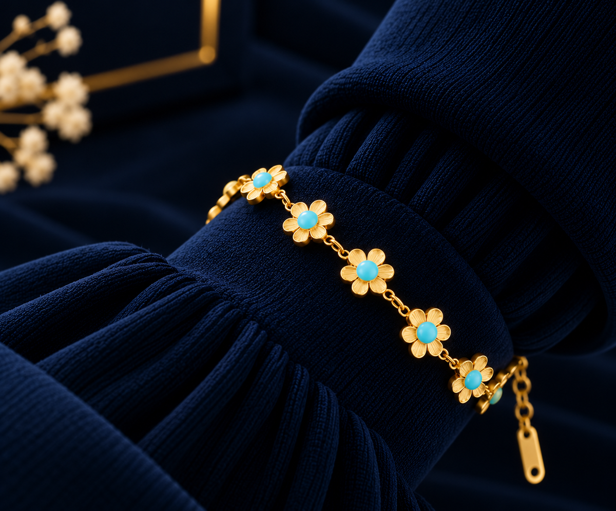 Gold-Tone Blue Floral Bracelet