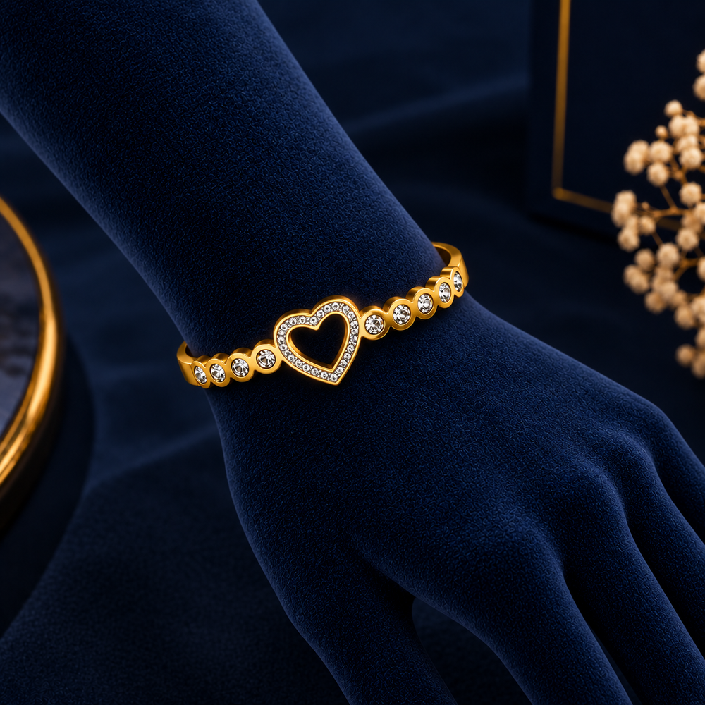 Gold-Tone Crystal Heart Bangle