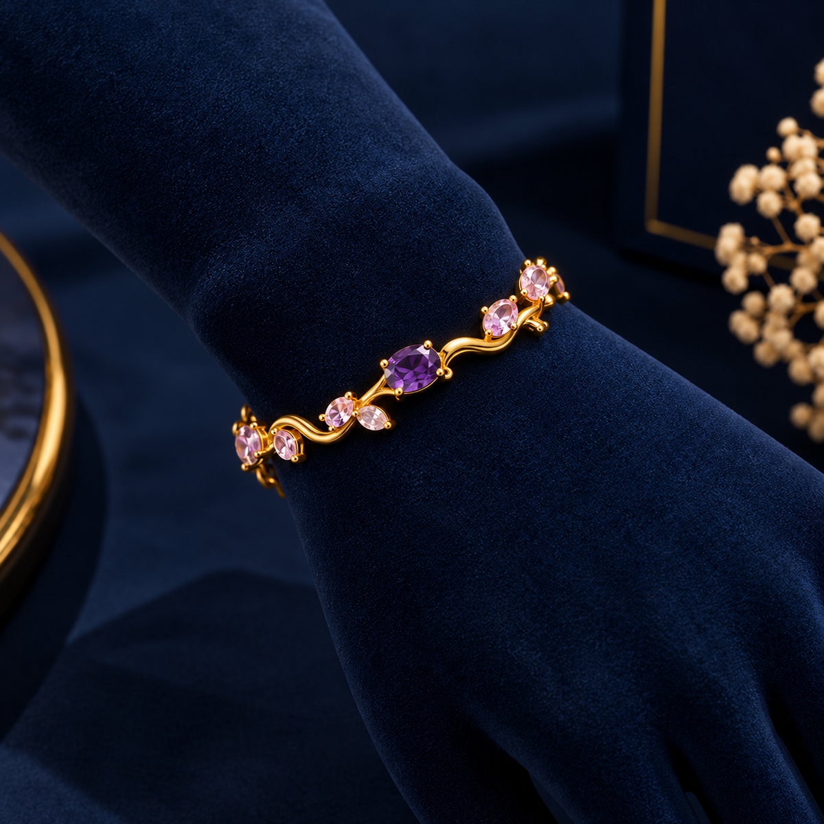 Gold-Tone Purple Crystal Vine Bracelet