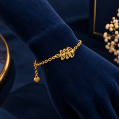Triple Leaf Bracelet on navy velvet display