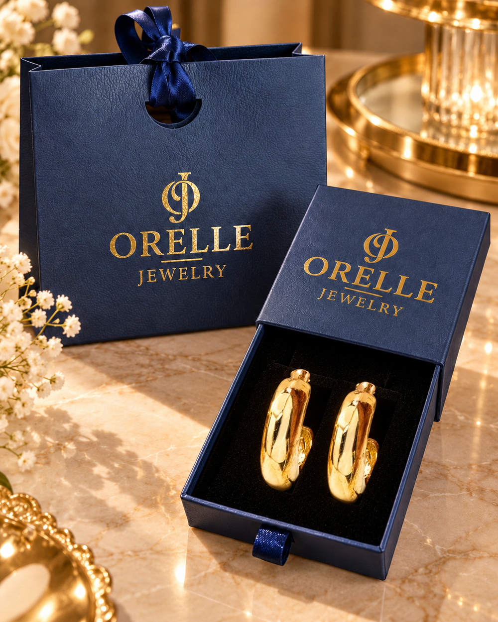 Gold-Tone Rounded Chunky Hoop Earrings in Orelle packaging