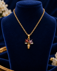 Gold-Tone Crystal Bouquet Necklace on navy velvet display