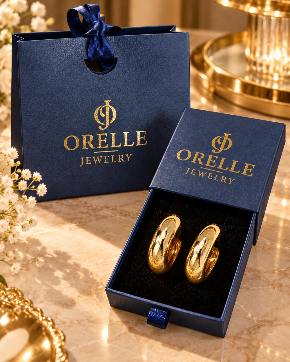 Gold-Tone Polished Tube Hoop Earrings in Orelle packaging