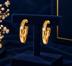 Gold-Tone Double Band Hoop Earrings on navy velvet display