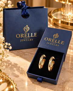 Gold-Tone Double Band Hoop Earrings in Orelle packaging