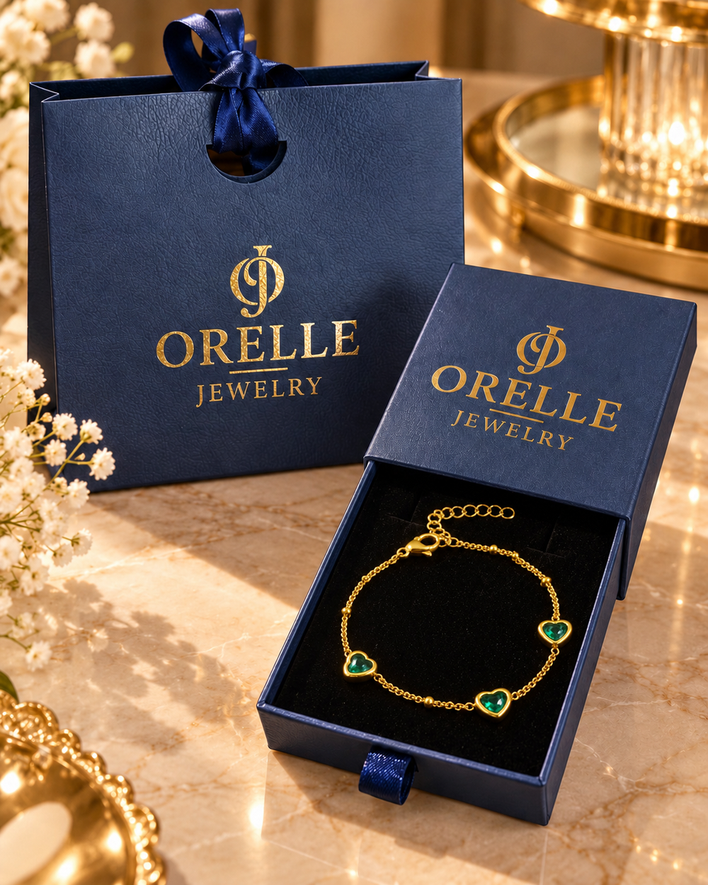 Gold-Tone Green Crystal Bracelet in Orelle packaging