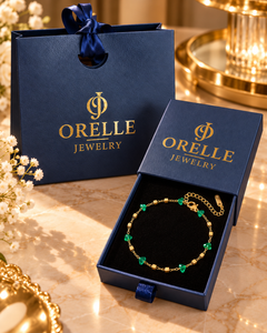 Gold-Tone Green Crystal Bead Bracelet in Orelle packaging