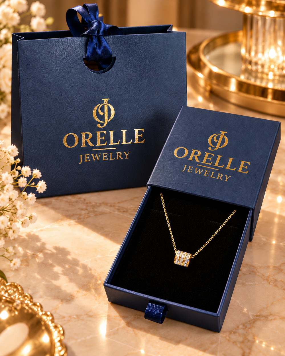 Gold-Tone Crystal Ring Necklace in Orelle packaging