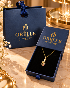 Gold-Tone Pink & Black Floral Girl Necklace in Orelle packaging