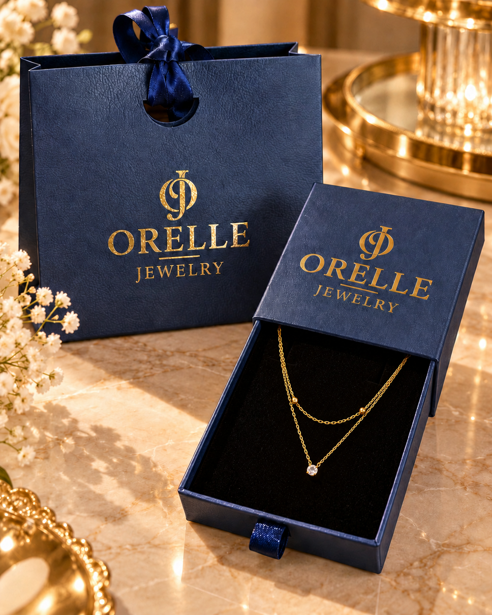 Gold-Tone Layered Crystal Necklace in Orelle packaging