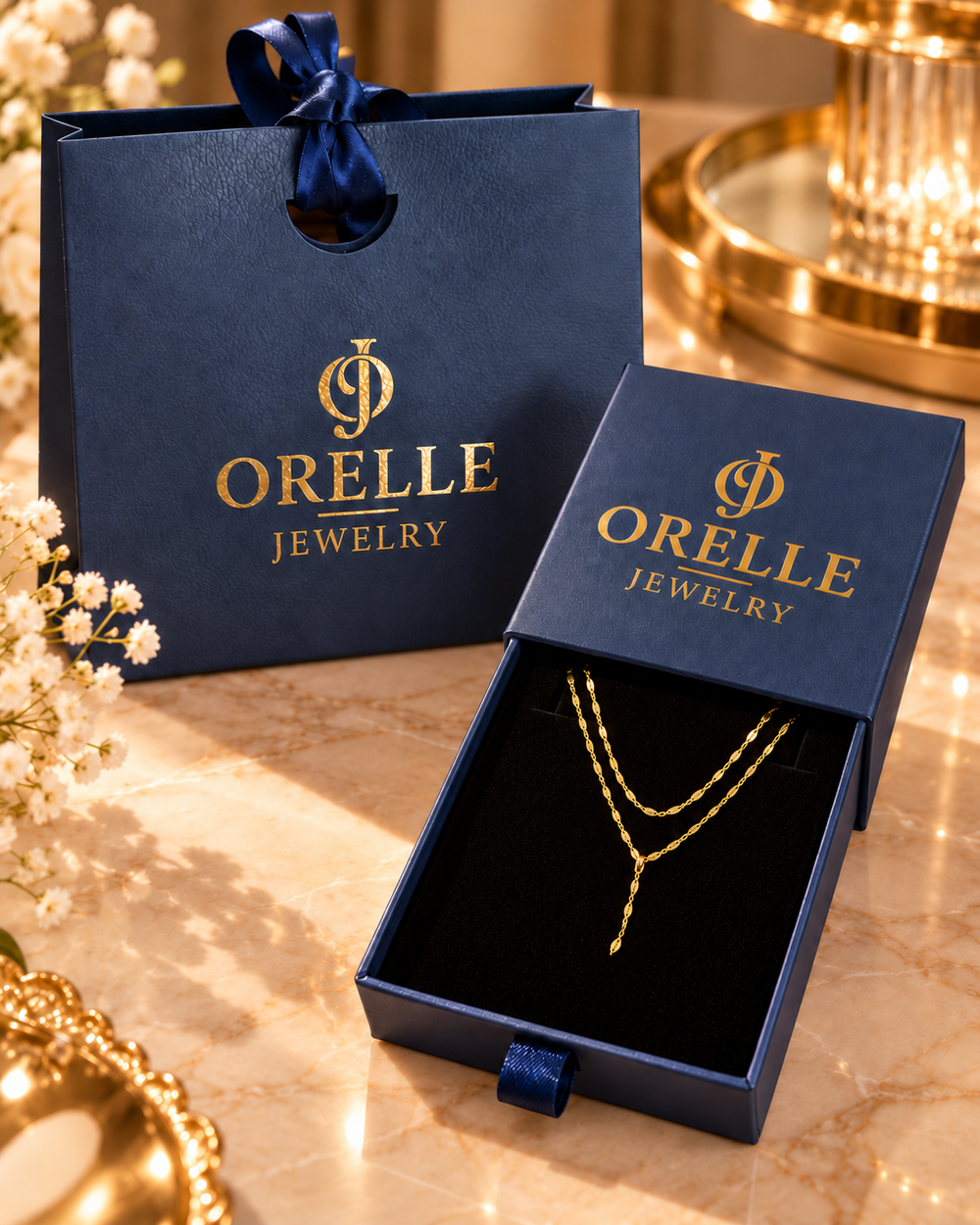 Gold-Tone Layered Y Necklace in Orelle packaging