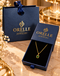 Gold-Tone Green Rectangle Pendant Necklace in Orelle packaging