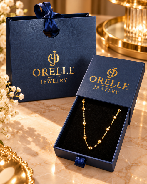 Gold-Tone Beaded Chain Necklace in Orelle packaging
