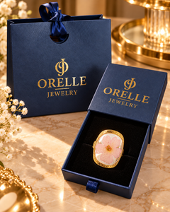 Gold-Tone Pink Floral Statement Ring in Orelle packaging