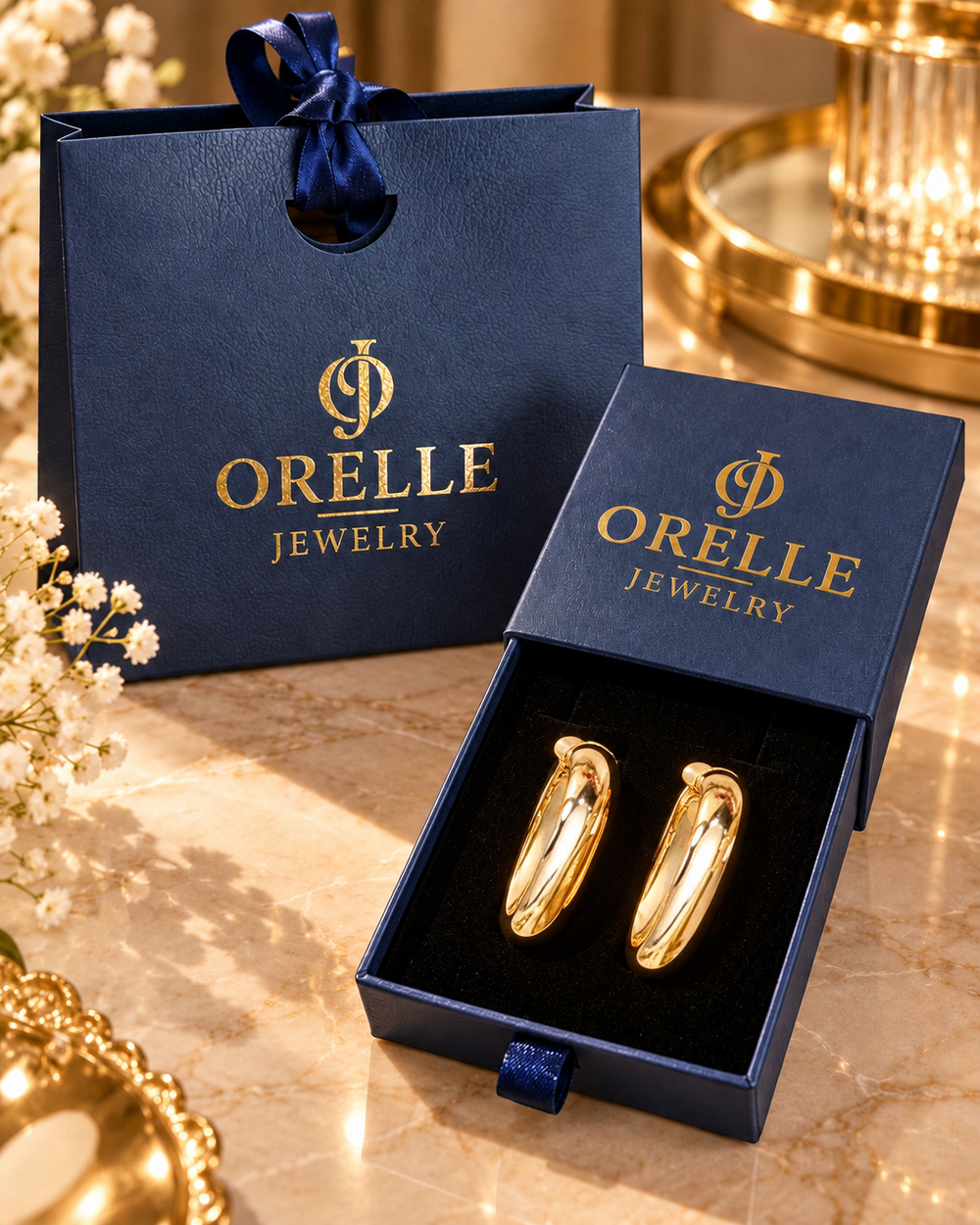 Gold-Tone Classic Oval Hoop Earrings in Orelle packaging