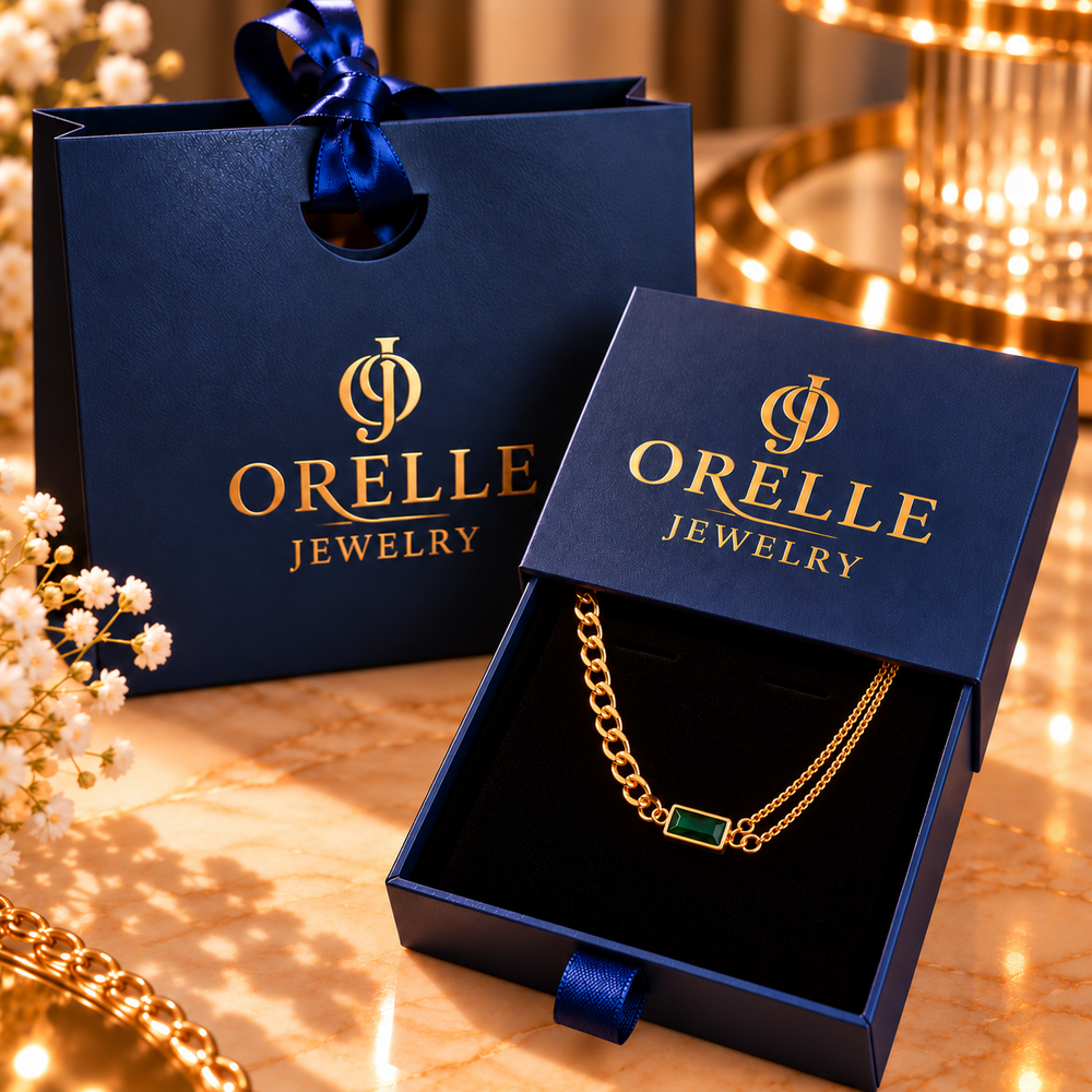 Gold-Tone Green Rectangle Chain Necklace