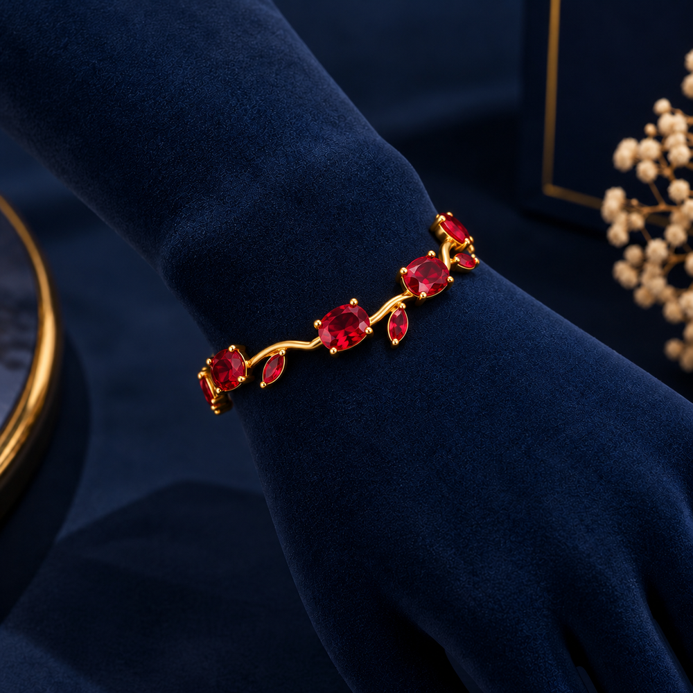 Gold-Tone Red Crystal Vine Bracelet