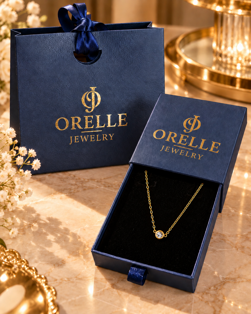 Gold-Tone Round Crystal Necklace – Classic inside Orelle gift packaging