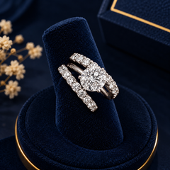 Silver-Tone Triple Band Crystal Ring Set on navy velvet